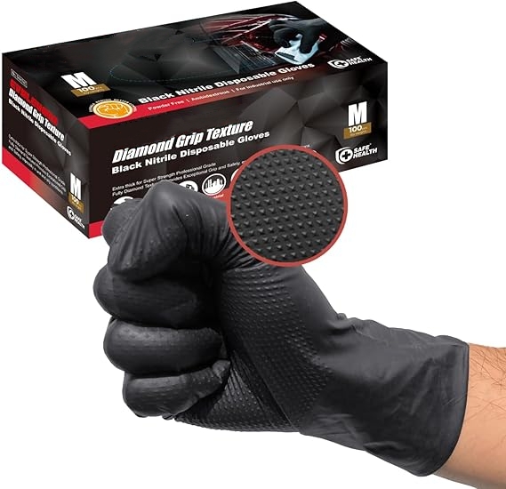 Nitrile Mechanic Glove - 검은색 니트릴 장갑 일회용 8밀 라텍스