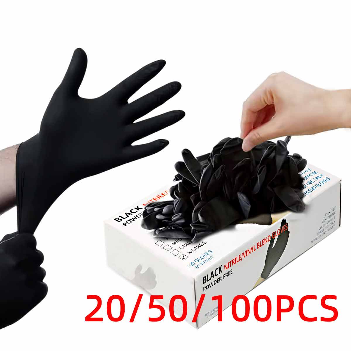 Rubber Glove Cleaning - 20/50/100pcs 검정색 비닐 장갑 식품 등급