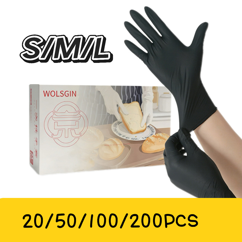 Rubber Glove Cleaning - 10/50/100/200개입 검정색 일회용 합성 니트릴 장갑,