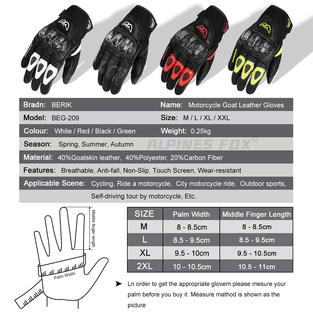 BERIK 장갑 염소 가죽 오토바이 장갑 남성 여성 모 - Cycling Glove Padded 리뷰 및 가격
